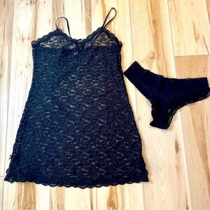 Victoria's Secret Black Lace Floral Pattern Lingerie Slip Dress